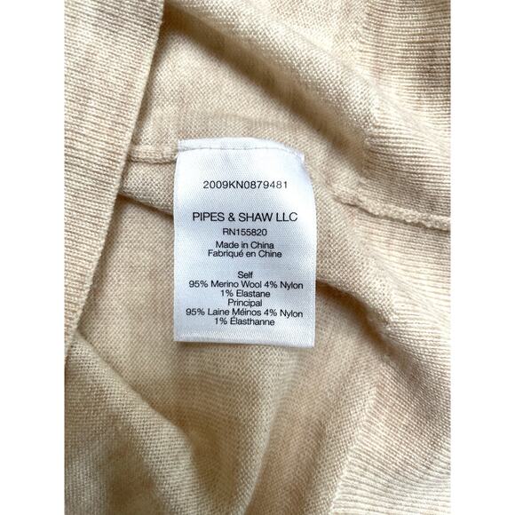 Veronica Beard Inez  Stretch Merino Deep V Henley Sweater, Oatmeal, Large - Picture 5 of 6